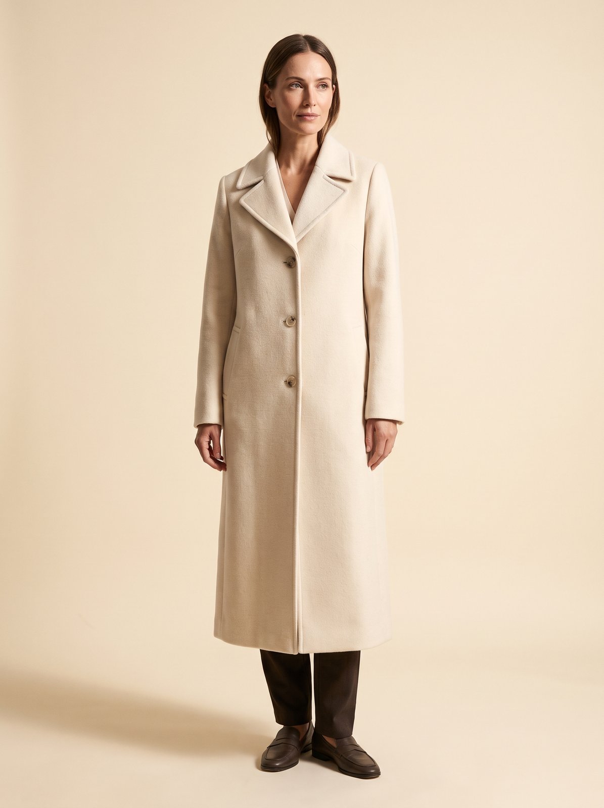 Britta cream collared longline winter coat by Lode Lane