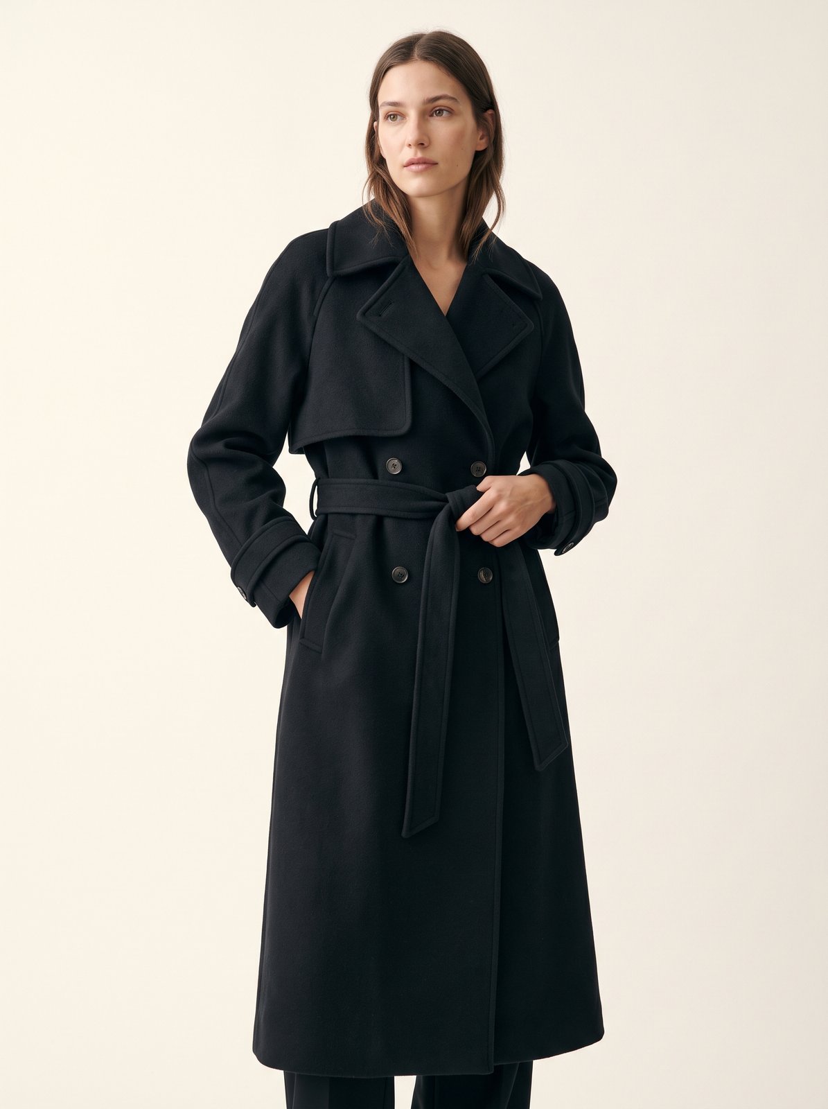 Black belted trench coat by The Lode Lane