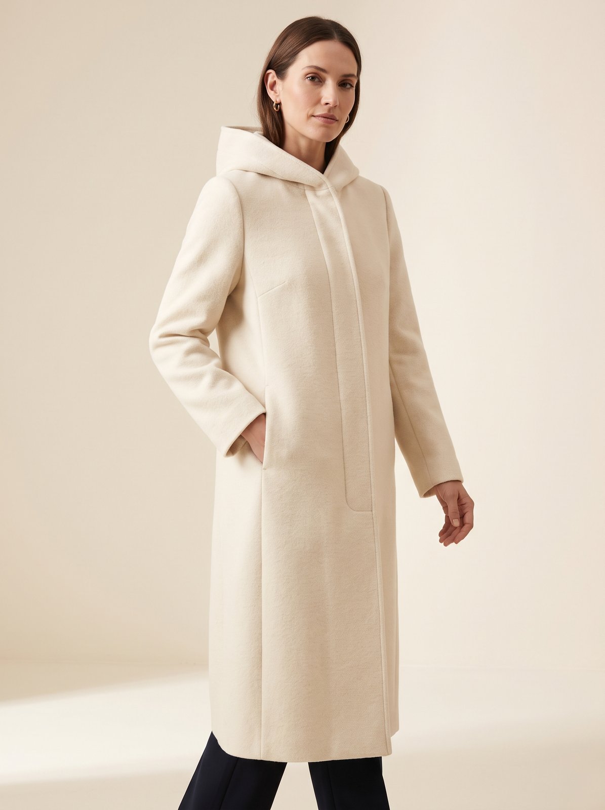 Noa cream hooded longline winter coat by Lode Lane