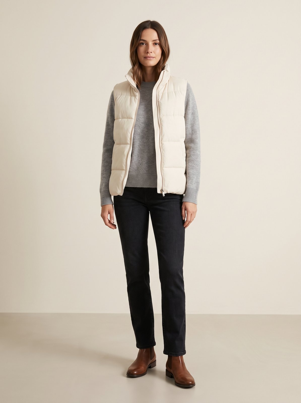 Cream puffer vest by Lode Lane