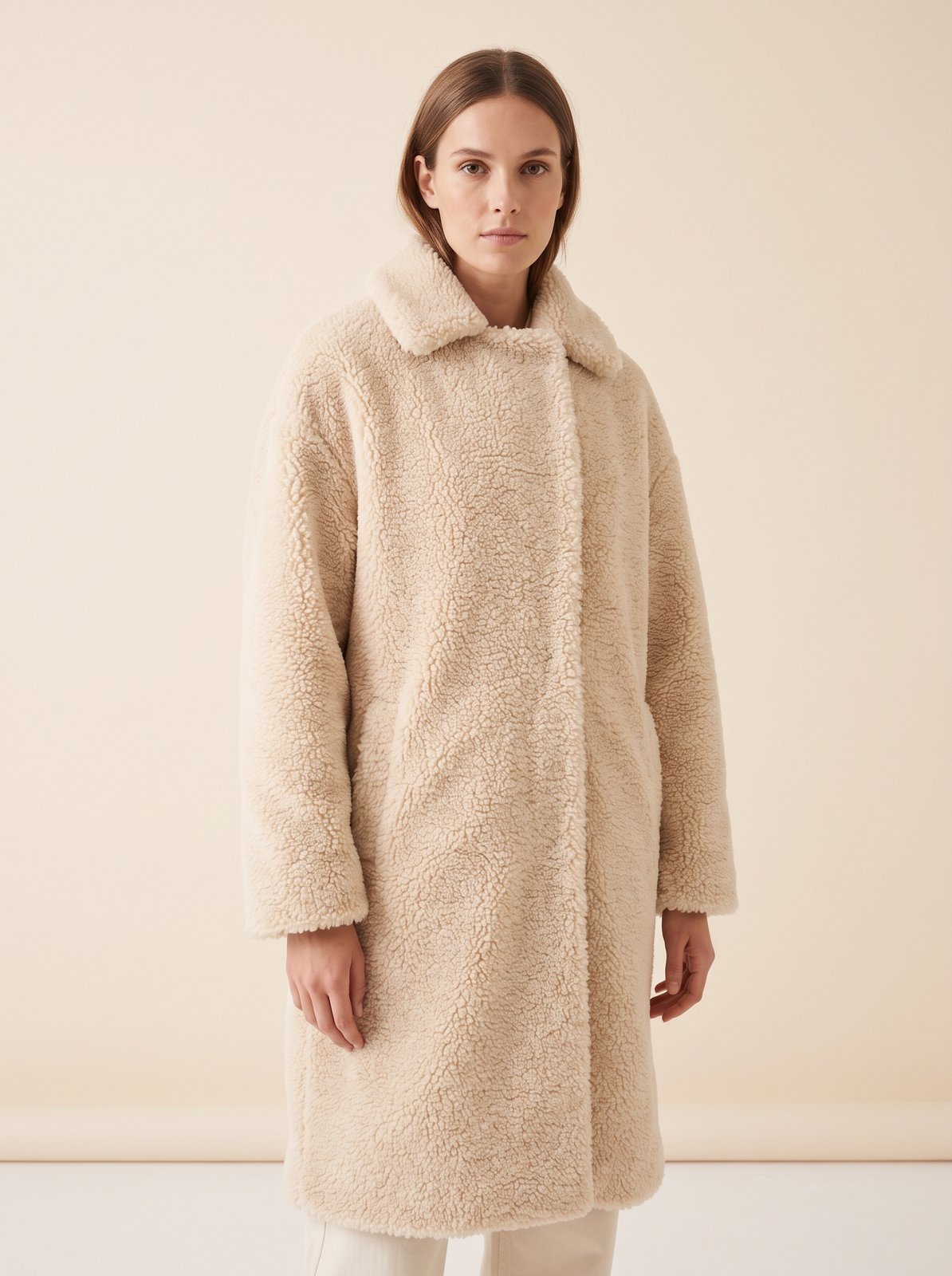 Cream oversized teddy coat by Lode Lane