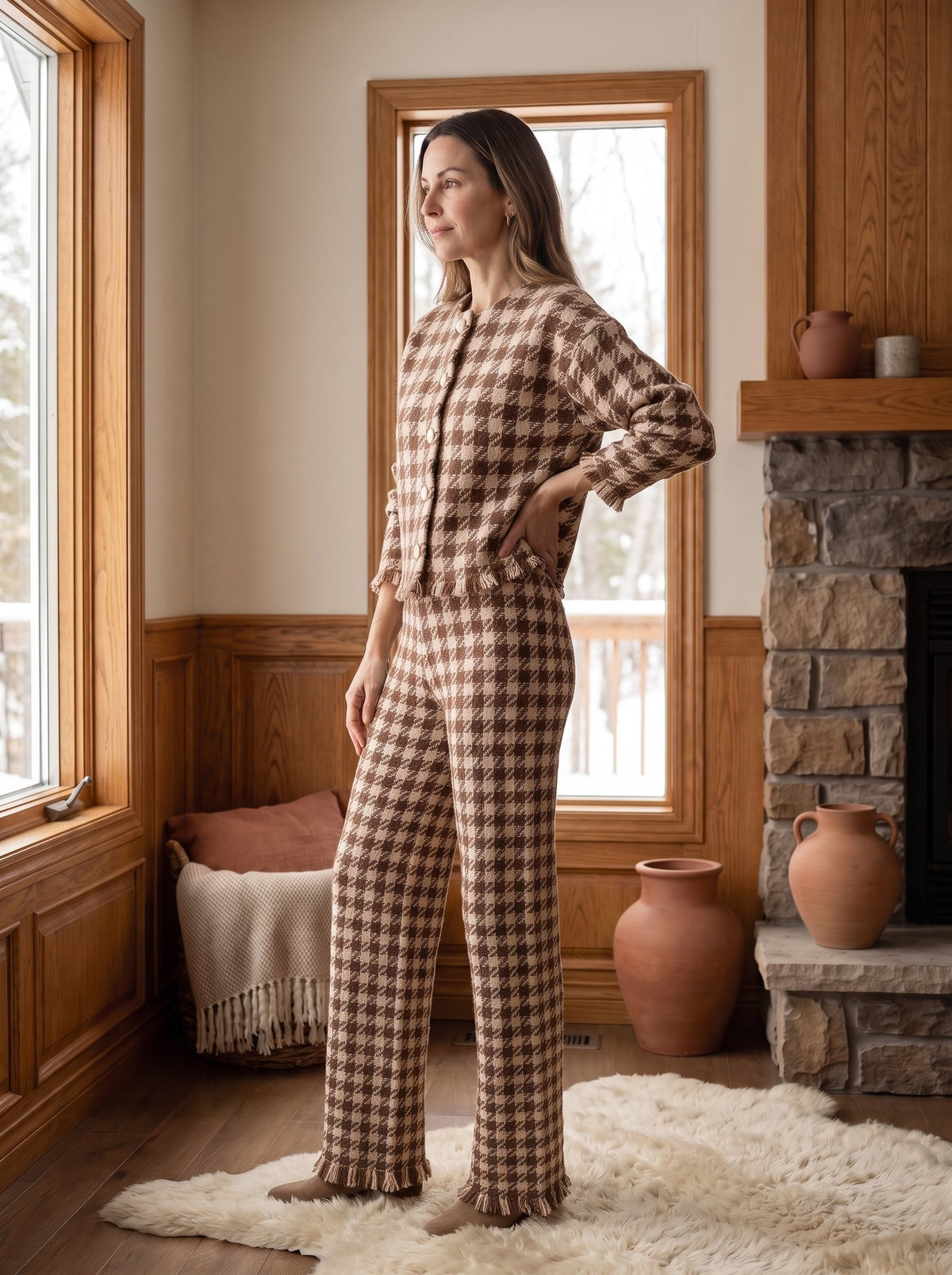 Florence Brown Houndstooth Knit Two-Piece Set side view