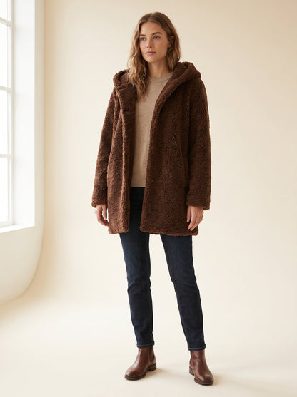 Chocolate hooded teddy jacket by Lode Lane
