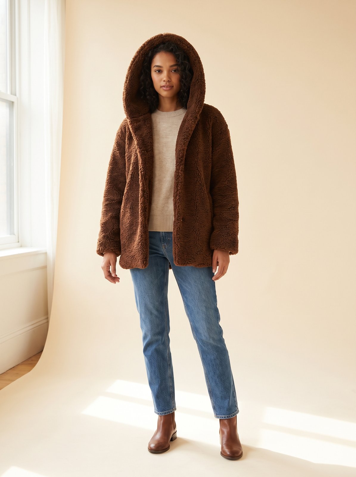 Chocolate hooded teddy jacket by Lode Lane