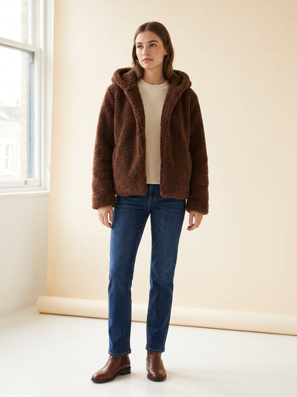 Chocolate hooded teddy jacket by Lode Lane