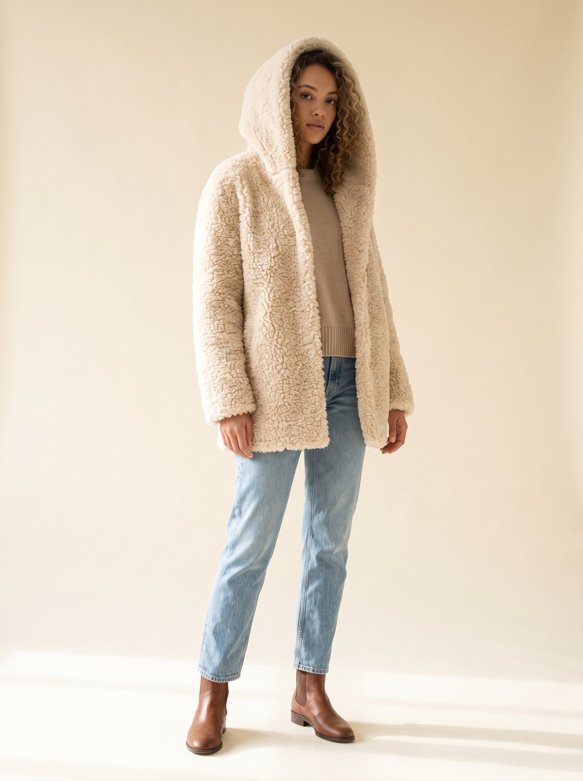 Cream hooded teddy jacket by Lode Lane