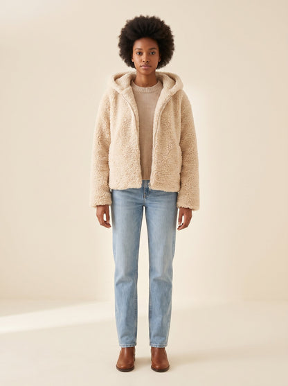 Cream hooded teddy jacket by Lode Lane