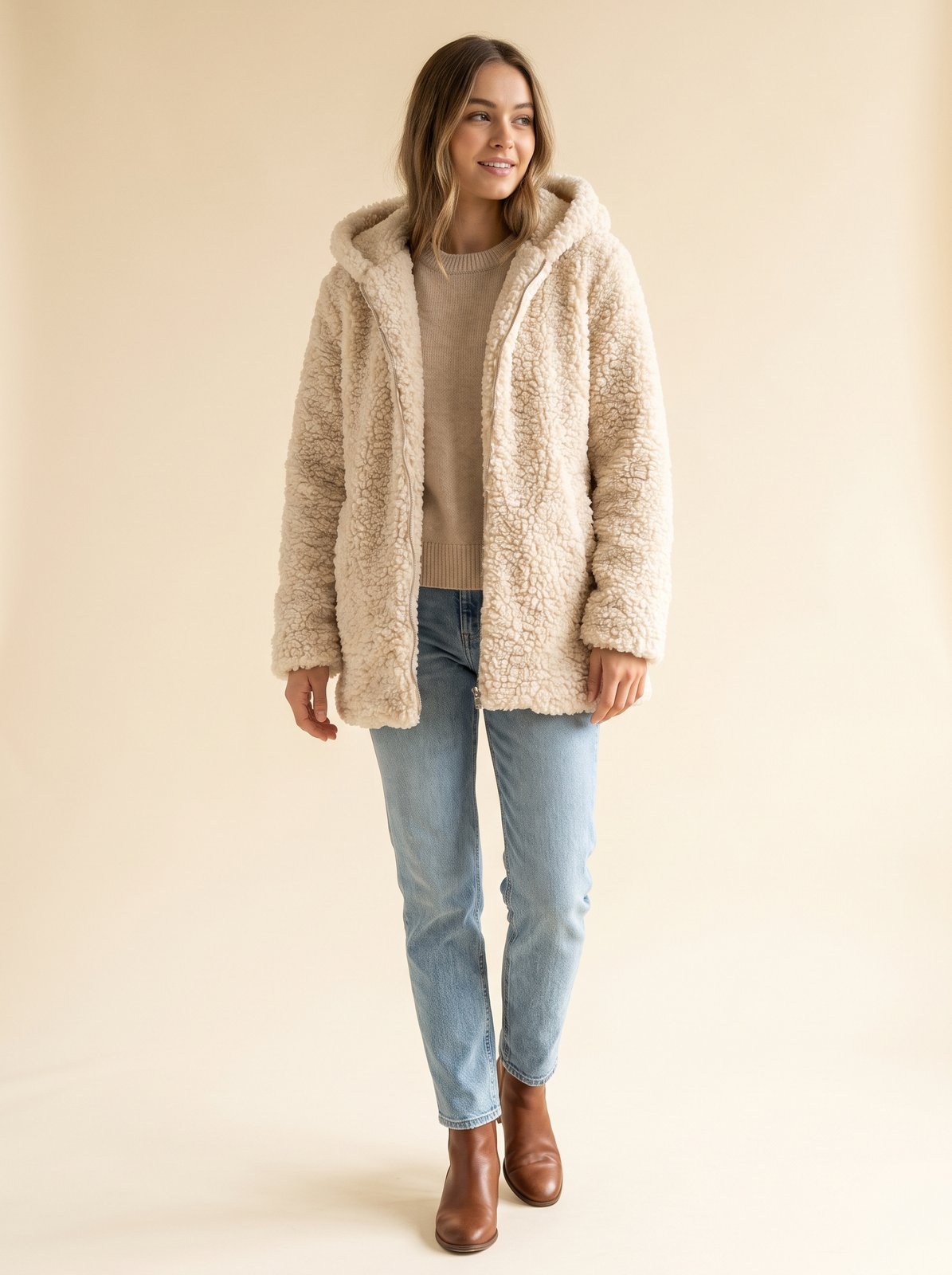 Cream hooded teddy jacket by Lode Lane