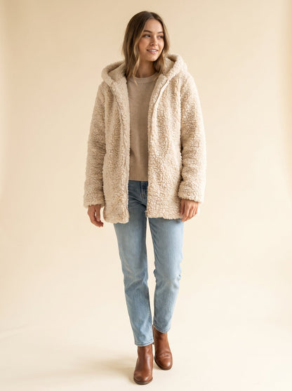Cream hooded teddy jacket by Lode Lane