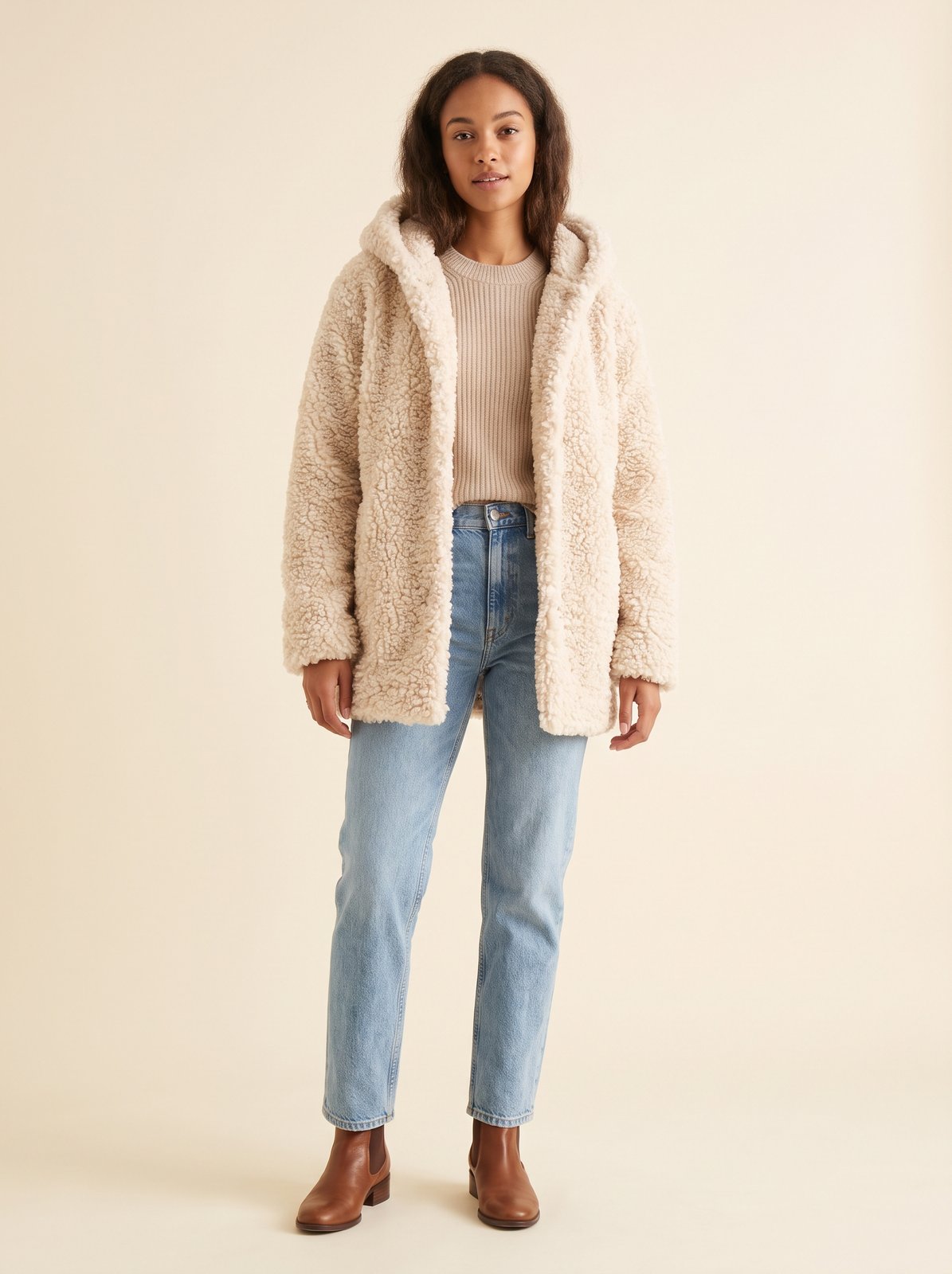 Cream hooded teddy jacket by Lode Lane
