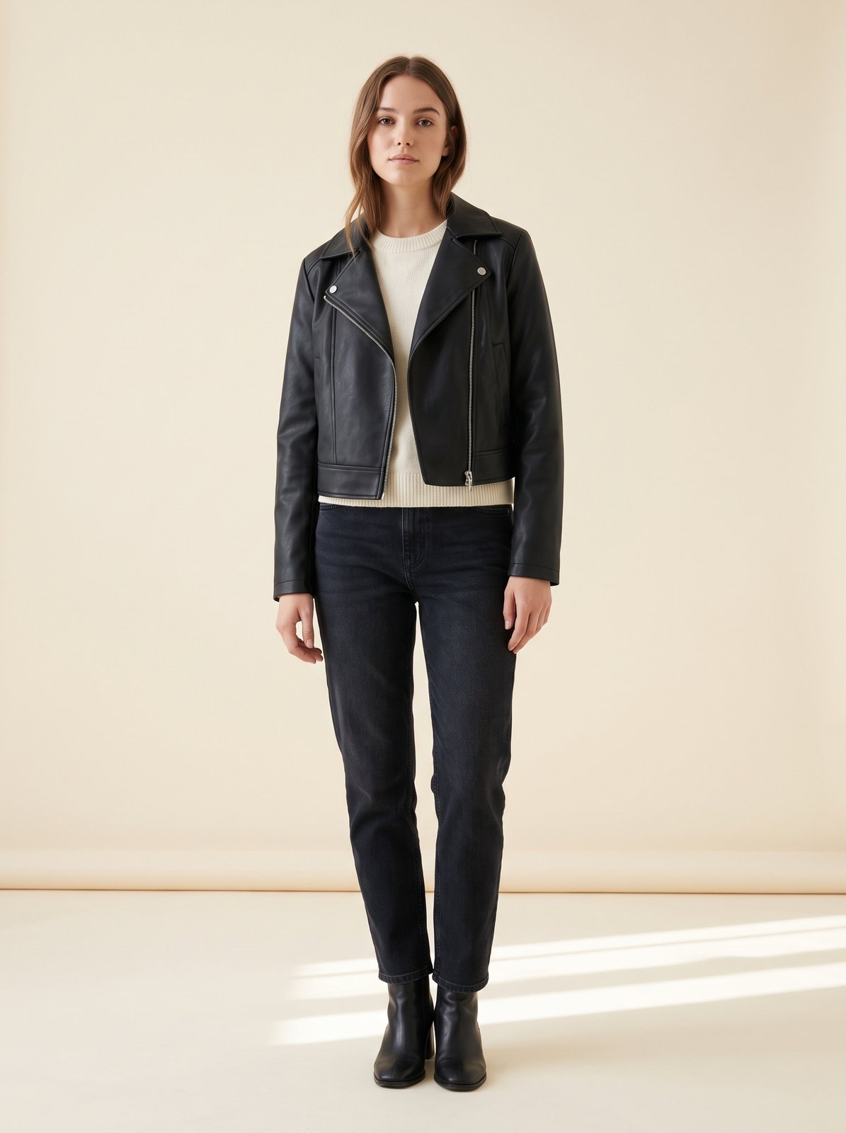 Black biker faux leather jacket by Lode Lane