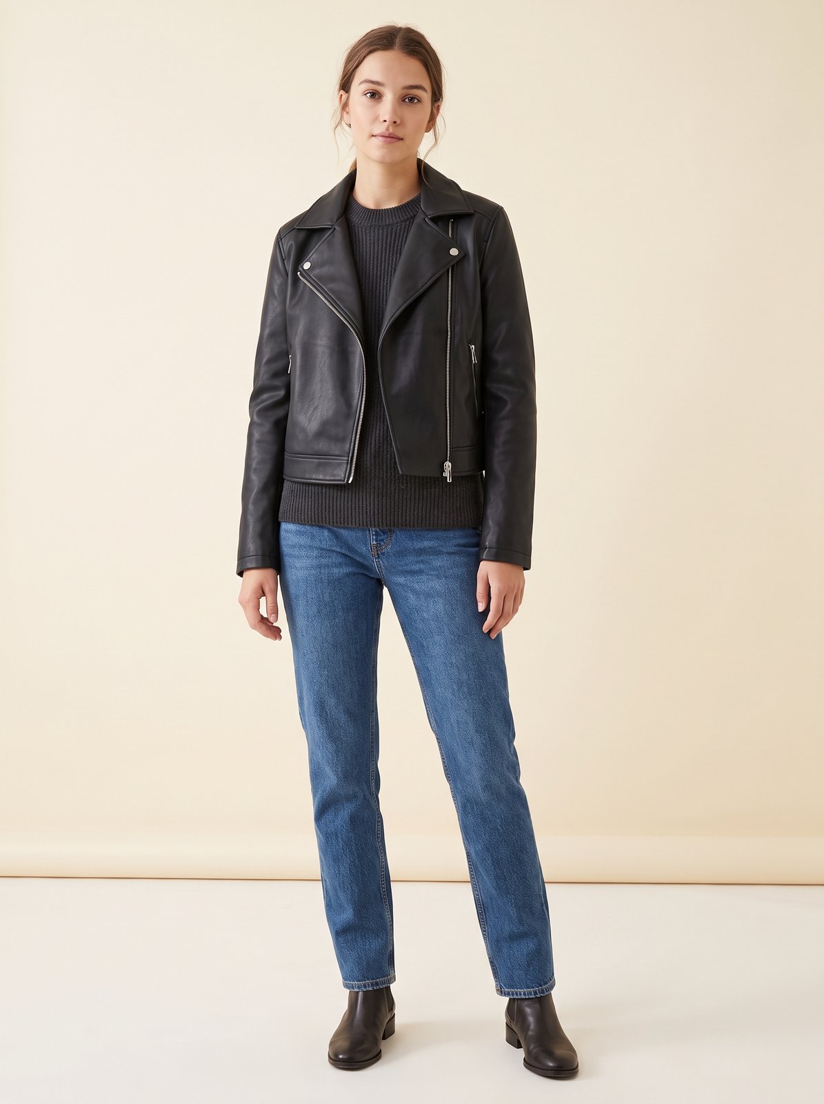 Black biker faux leather jacket by Lode Lane