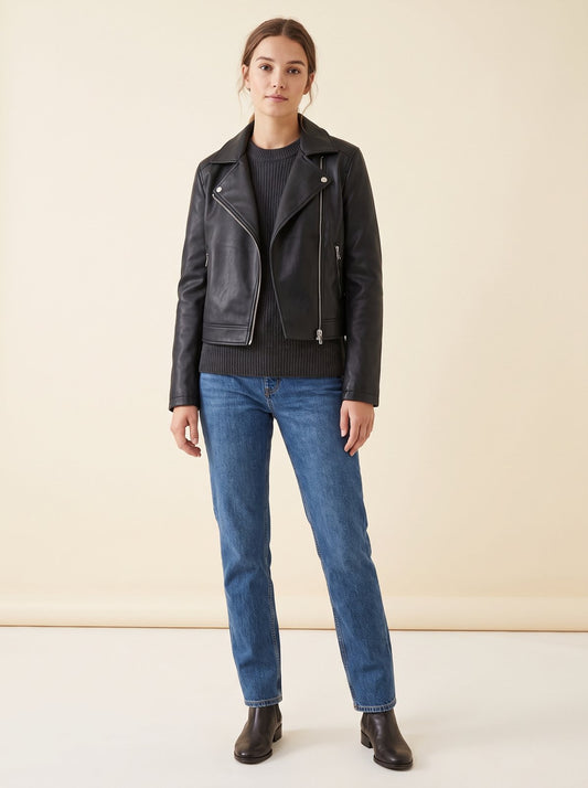 Black biker faux leather jacket by Lode Lane