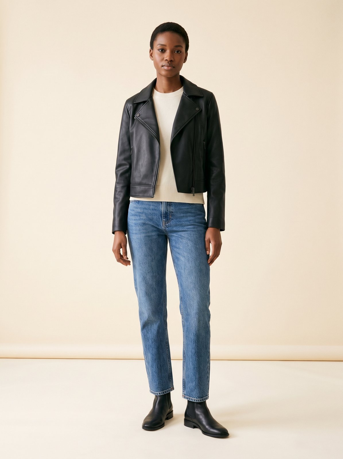 Black biker faux leather jacket by Lode Lane