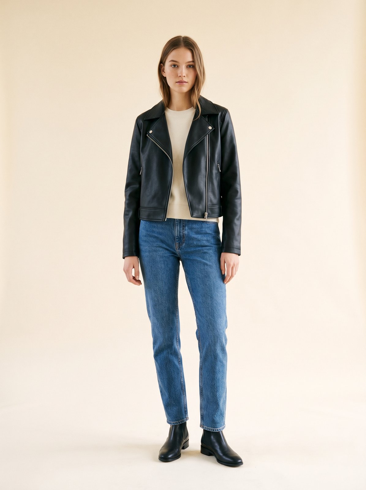 Black biker faux leather jacket by Lode Lane