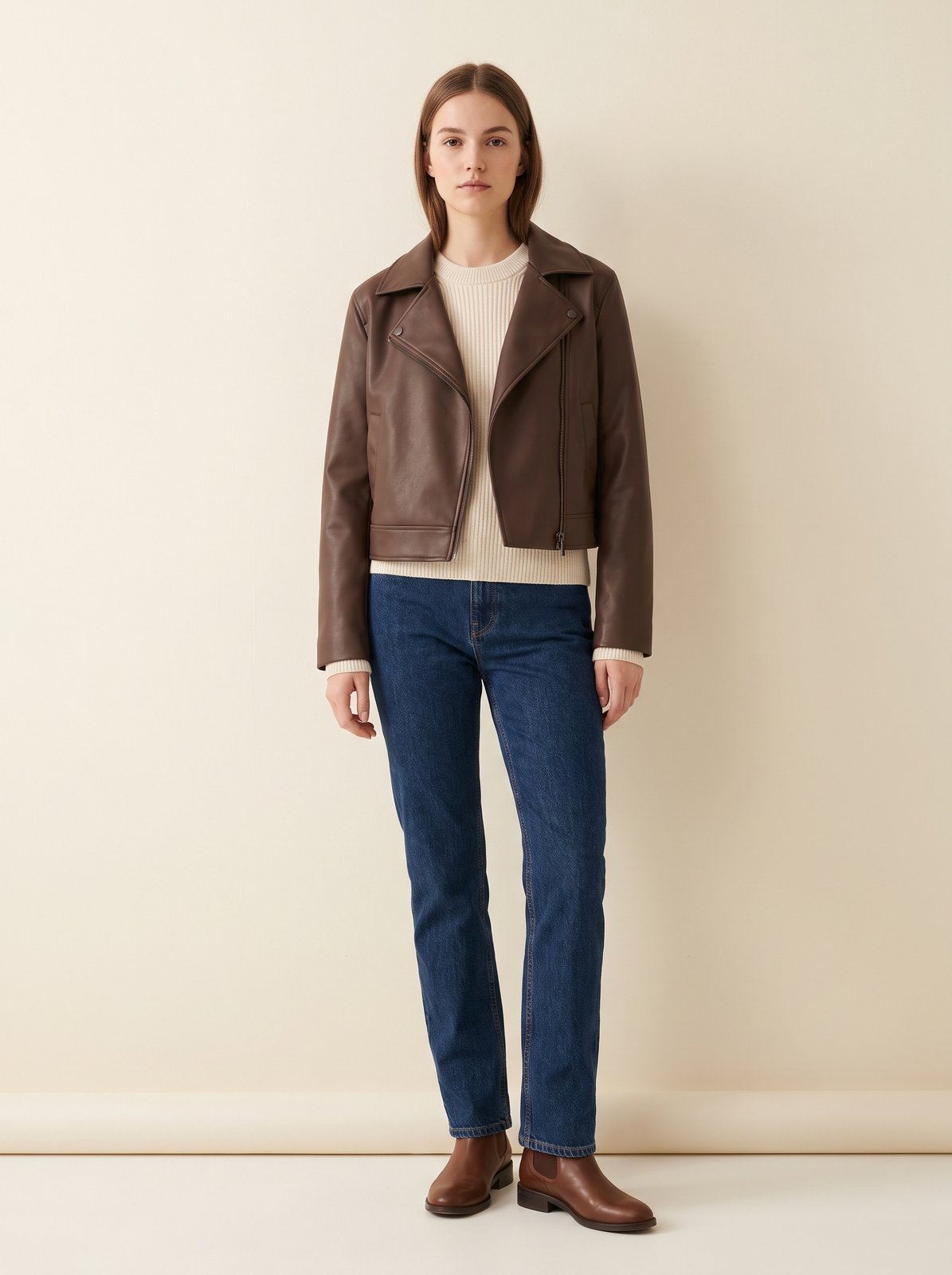Chocolate biker faux leather jacket by Lode Lane