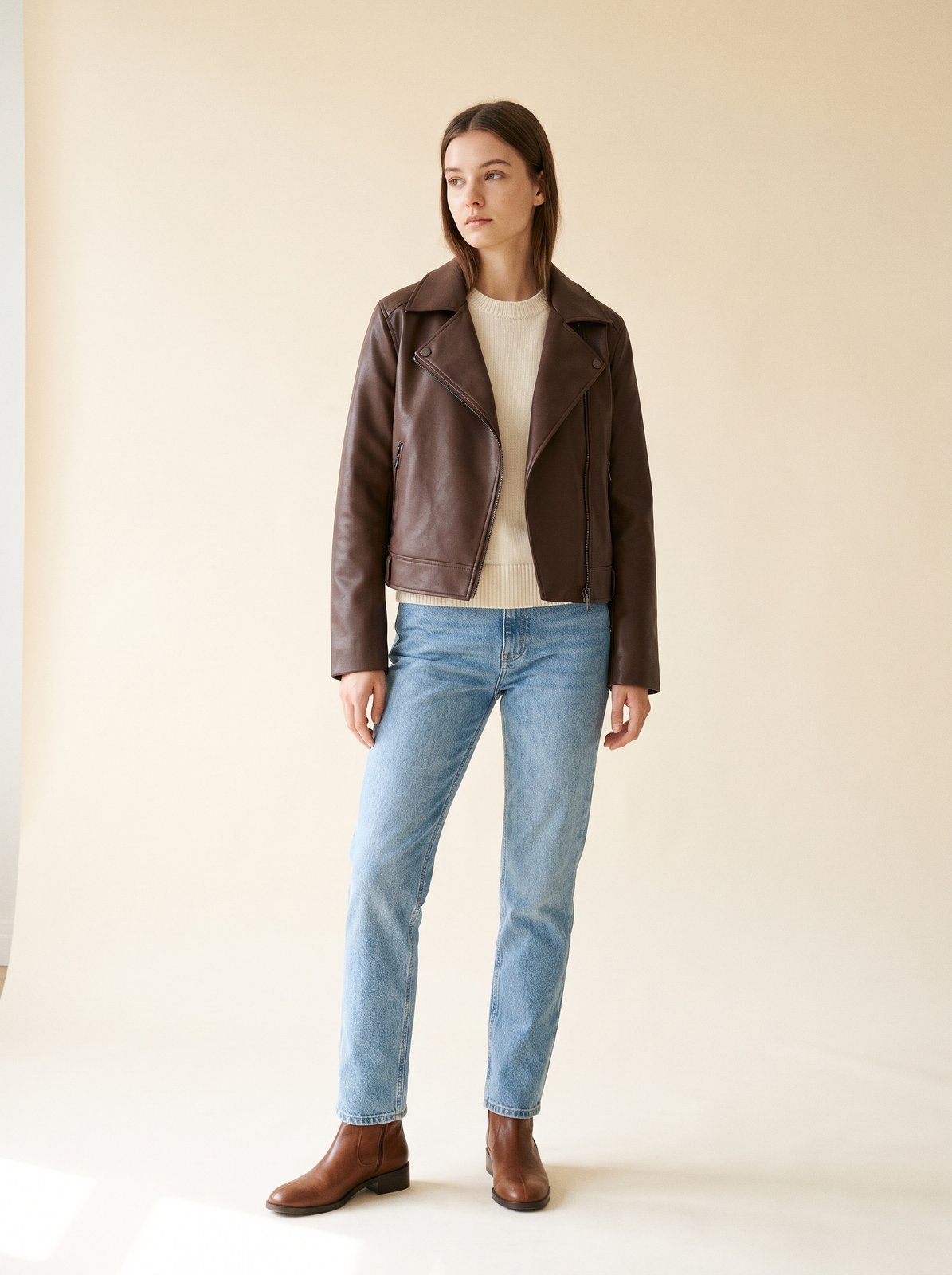 Chocolate biker faux leather jacket by Lode Lane