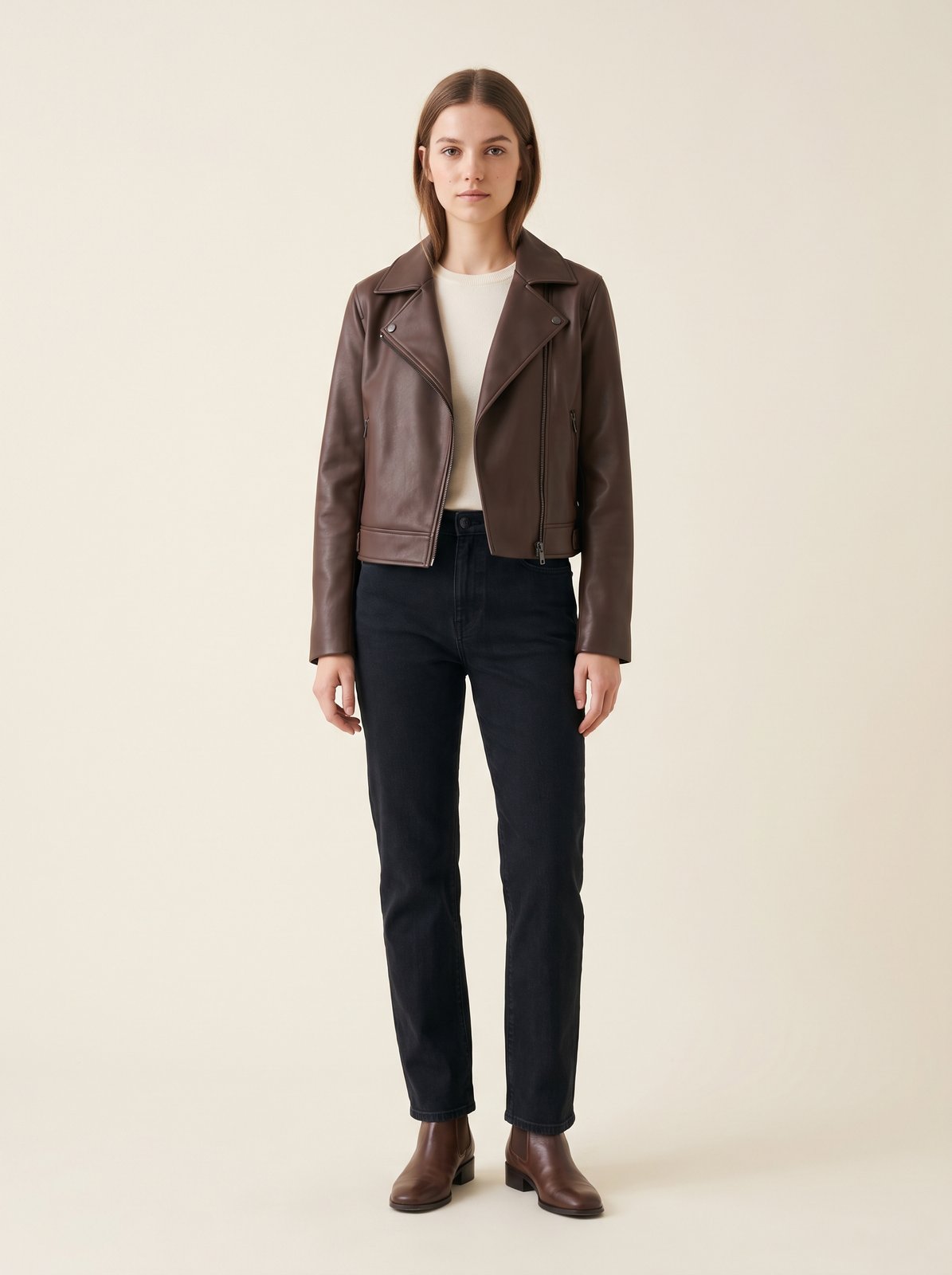 Chocolate biker faux leather jacket by Lode Lane