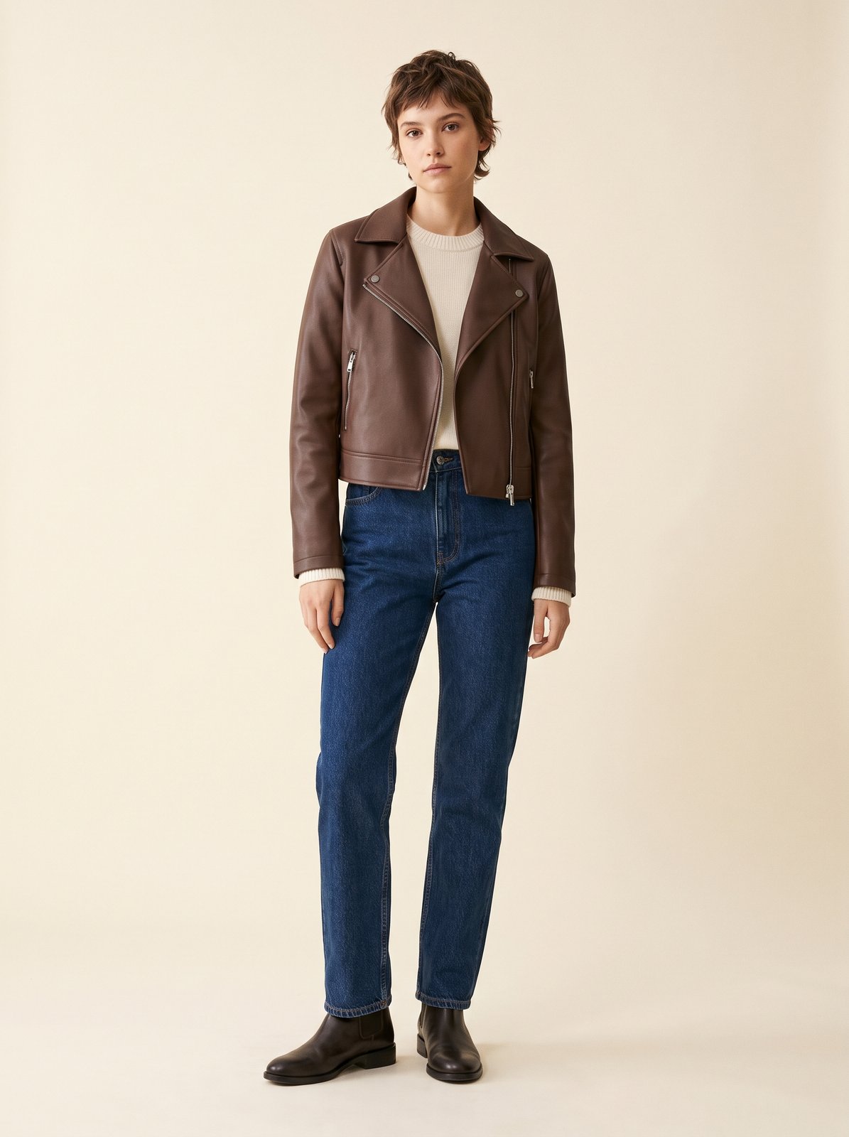 Chocolate biker faux leather jacket by Lode Lane