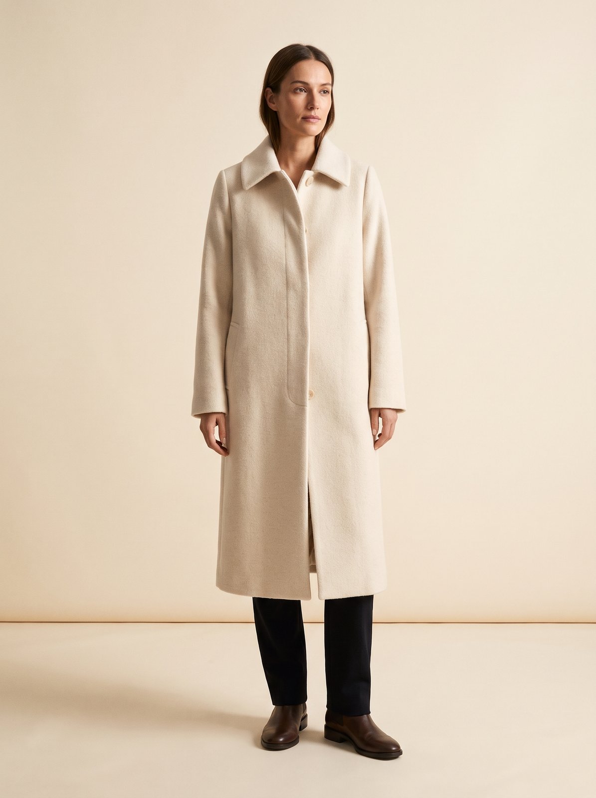 Britta cream collared longline winter coat by Lode Lane