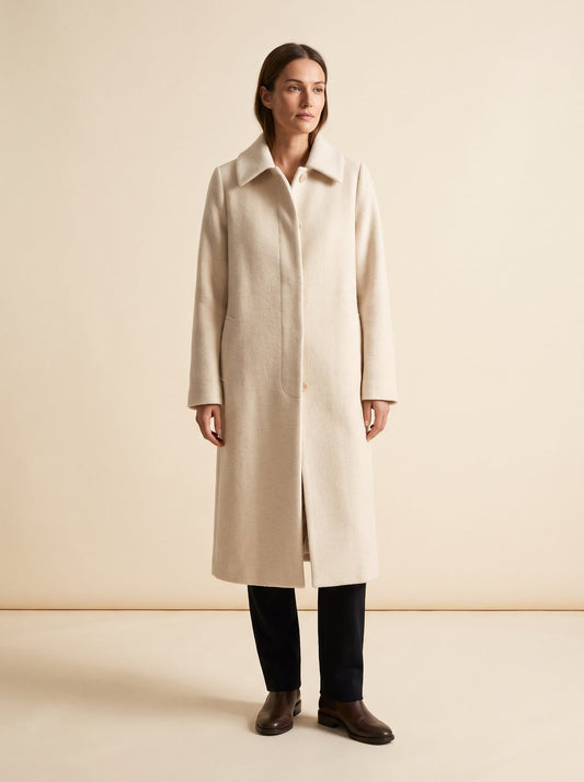 Britta cream collared longline winter coat by Lode Lane