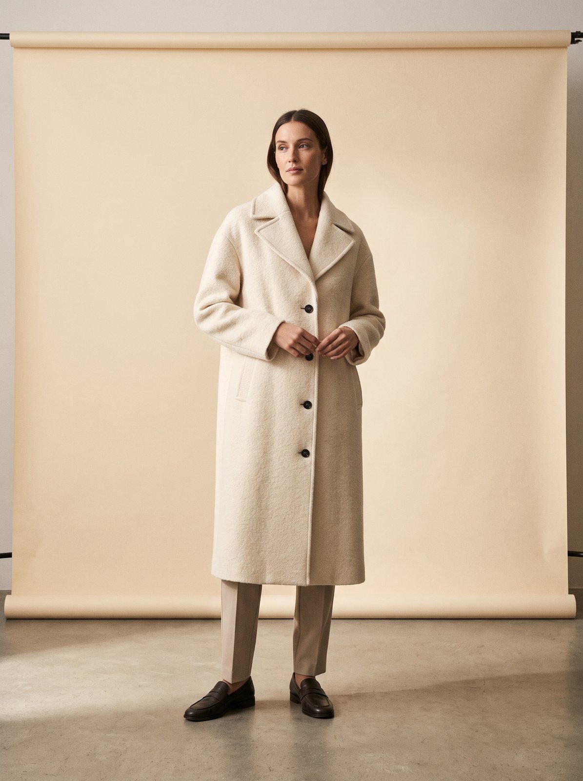 Britta cream collared longline winter coat by Lode Lane