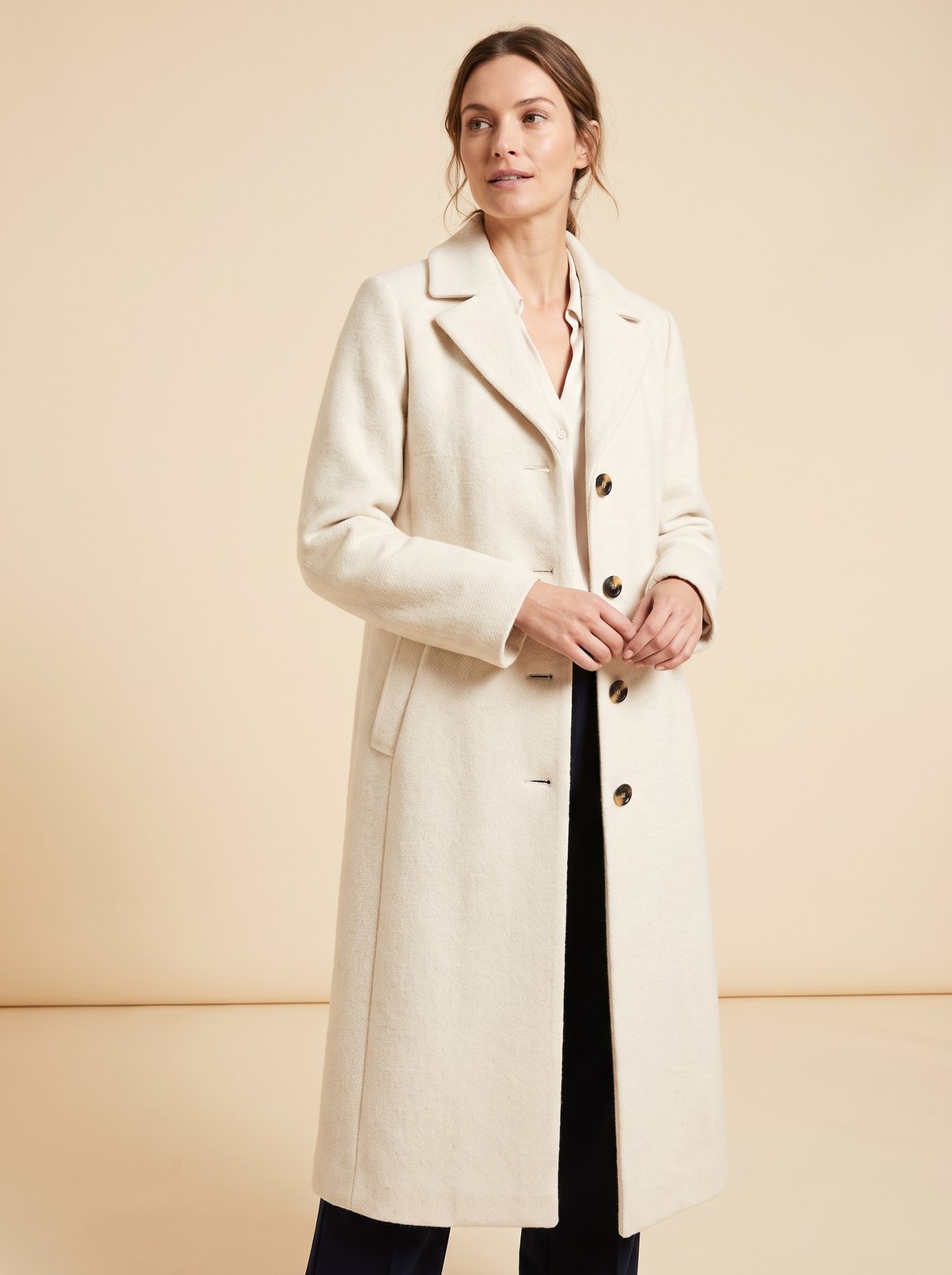 Britta cream collared longline winter coat by Lode Lane