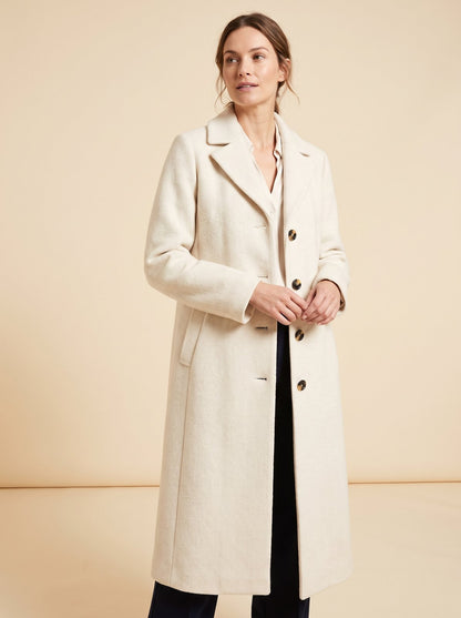 Britta cream collared longline winter coat by Lode Lane