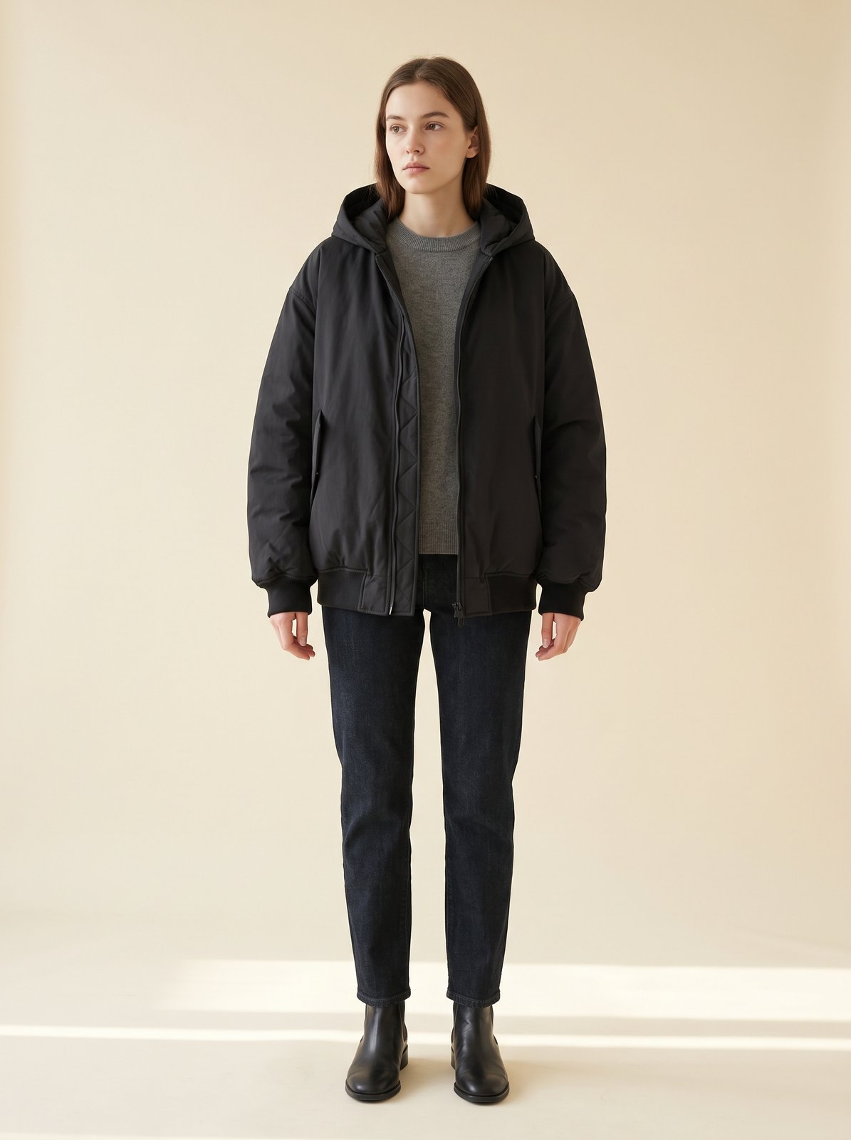 Black oversized hooded bomber jacket by Lode Lane