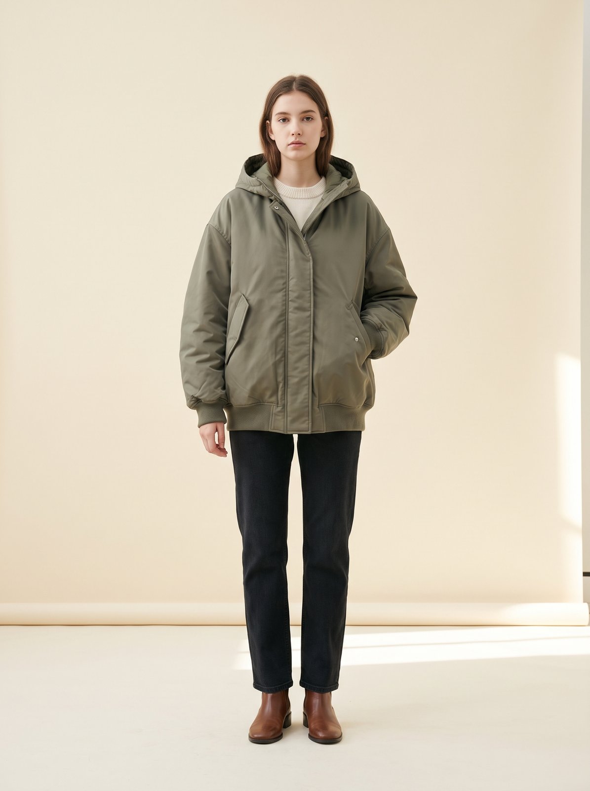 Olive oversized hooded bomber jacket by Lode Lane