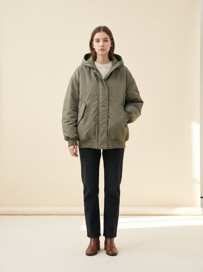 Olive oversized hooded bomber jacket by Lode Lane