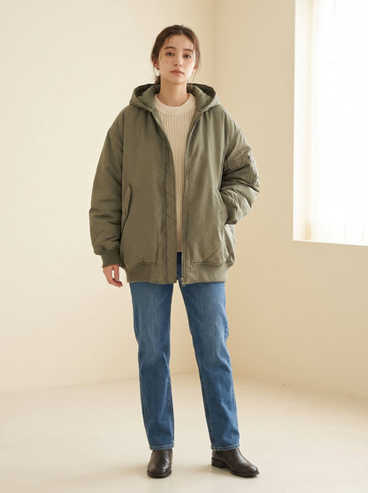 Olive oversized hooded bomber jacket by Lode Lane