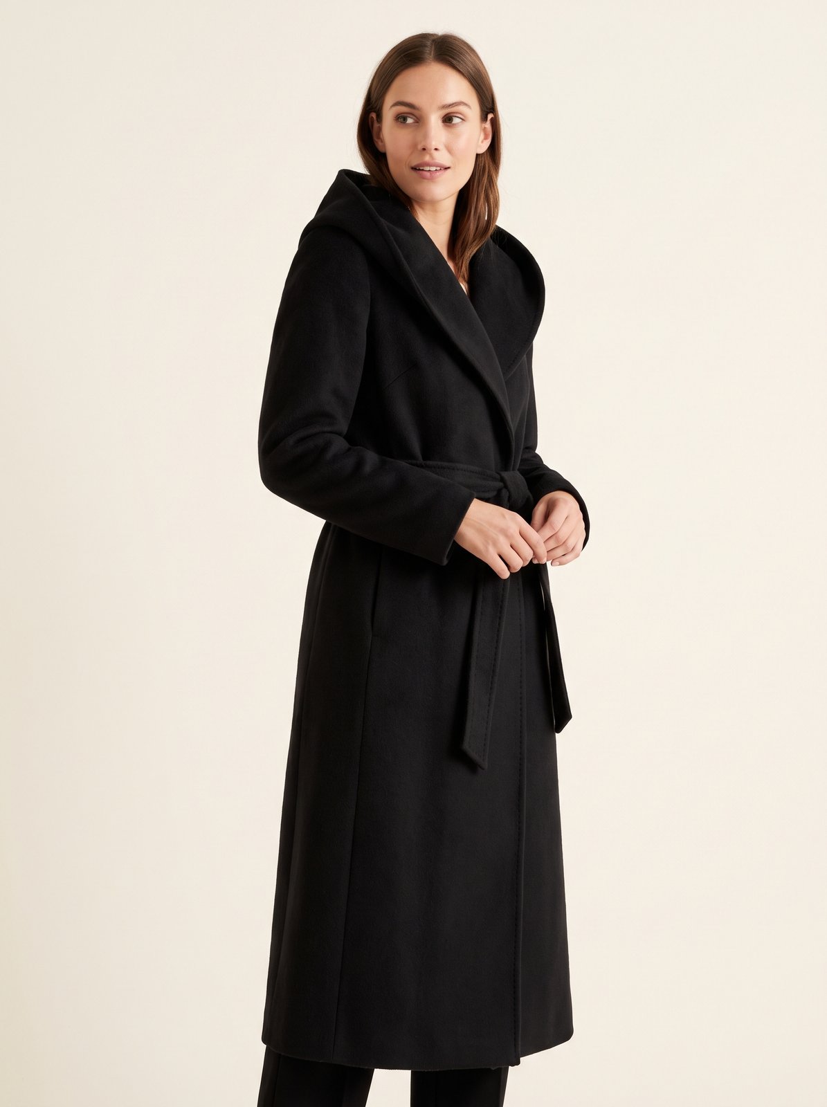 Black hooded belted longline winter coat by The Lode Lane