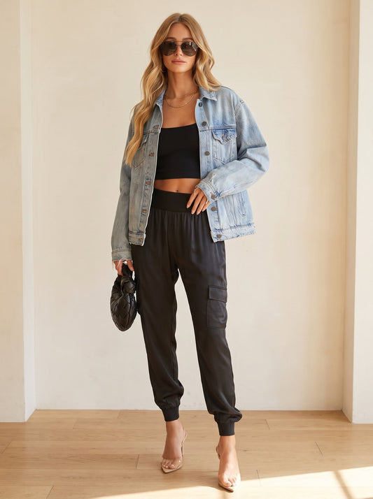 Lila Luxe Black Satin Joggers by The Lode Lane