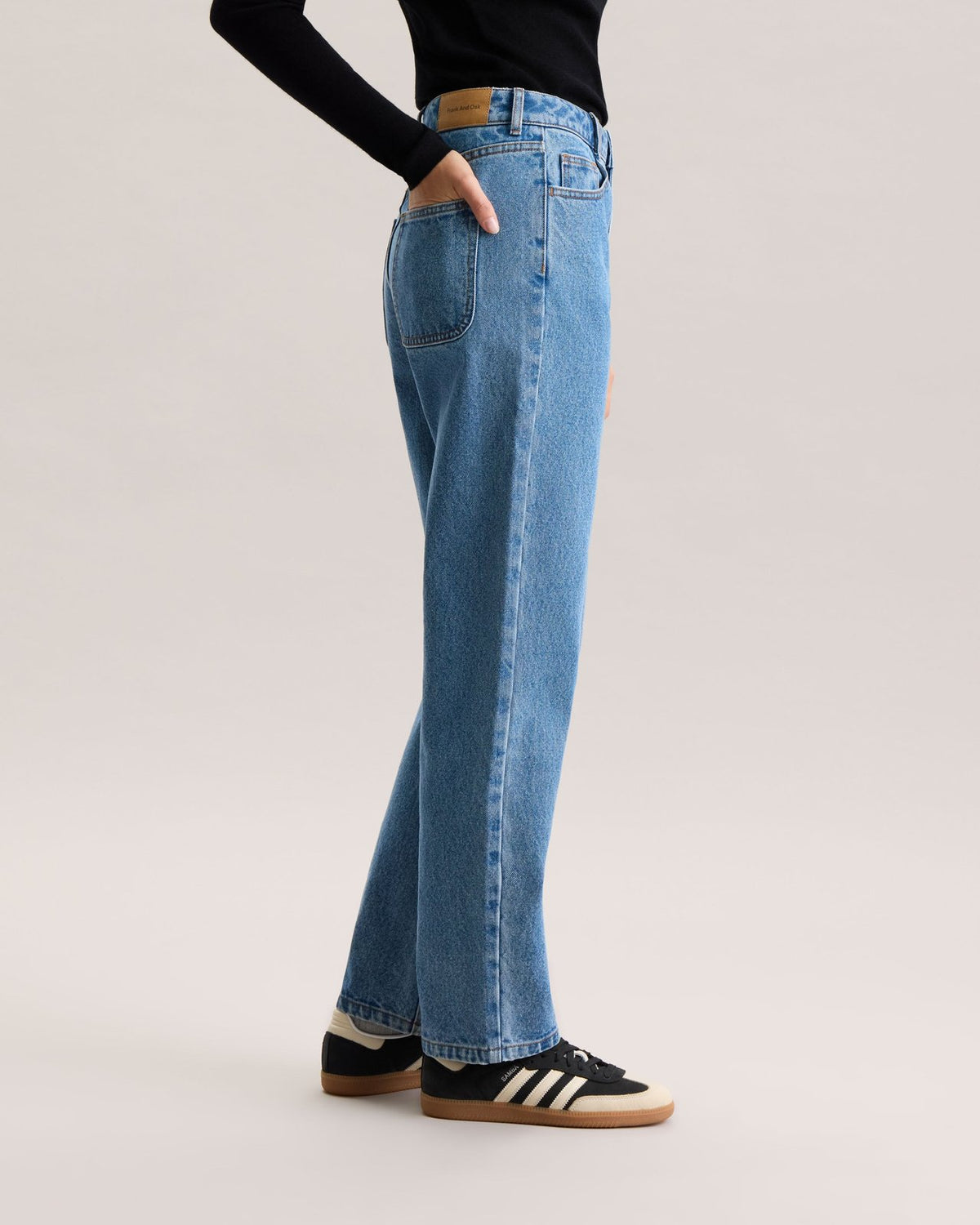 Billie Easy Mid-Blue Straight-Leg Jeans side view by The Lode Lane