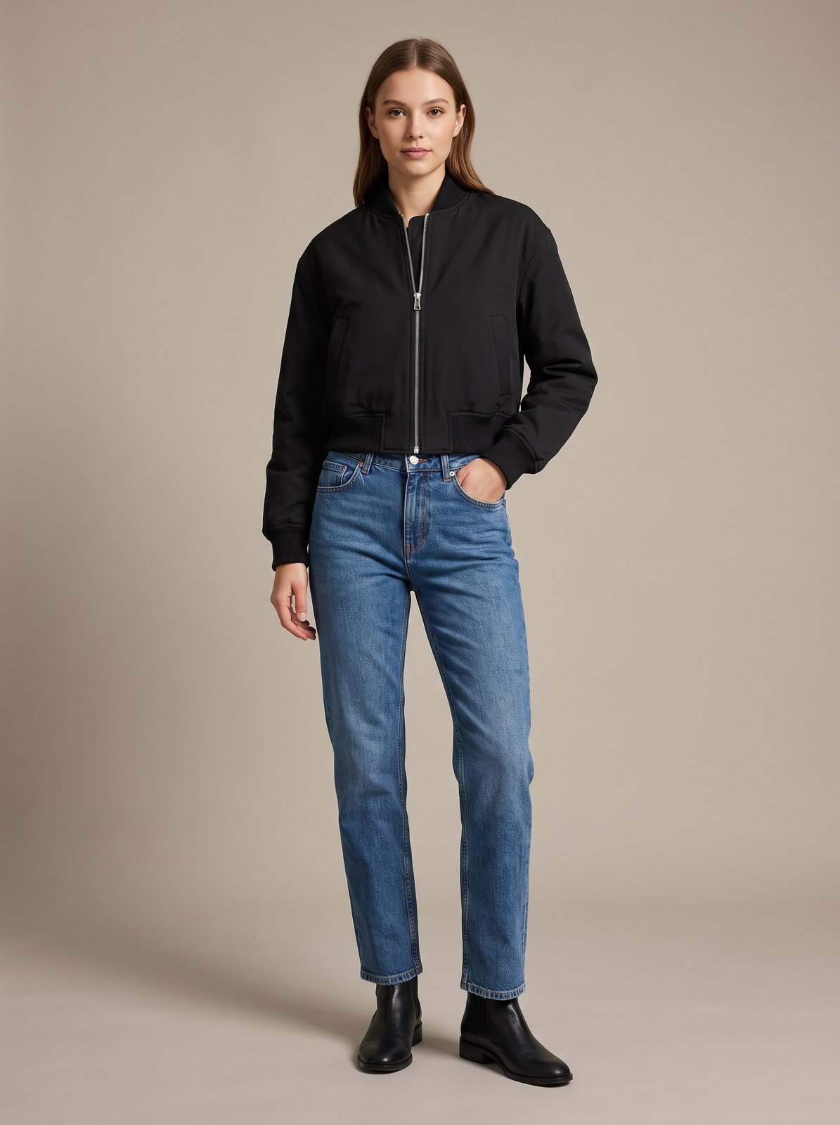 Black cropped bomber jacket by Lode Lane