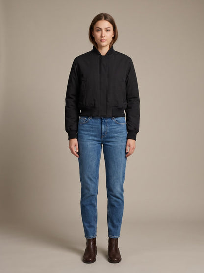 Black cropped bomber jacket by Lode Lane