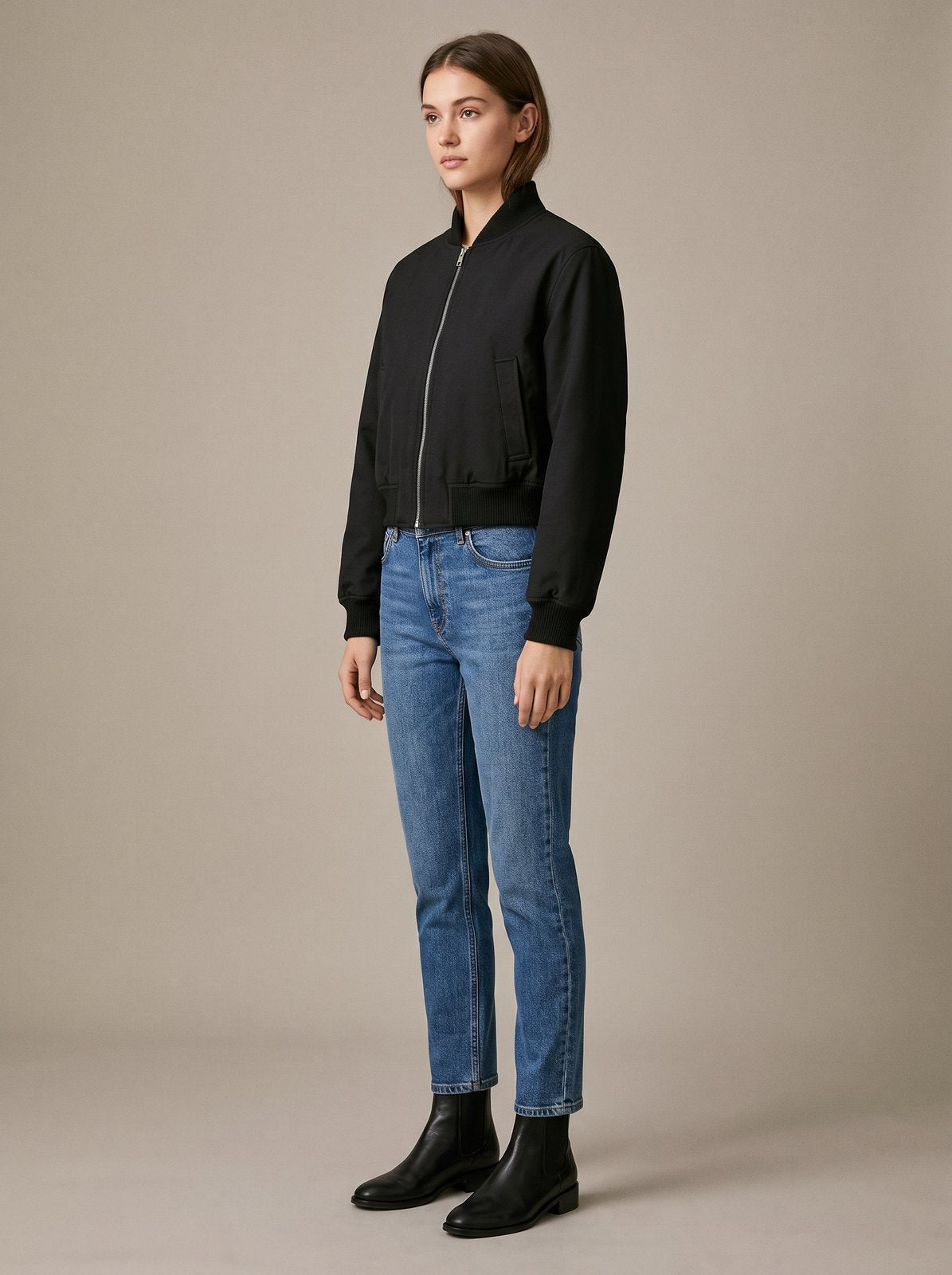 Black cropped bomber jacket by Lode Lane