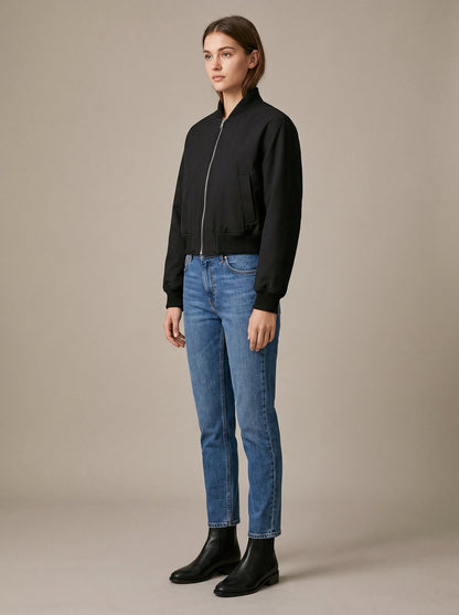 Black cropped bomber jacket by Lode Lane