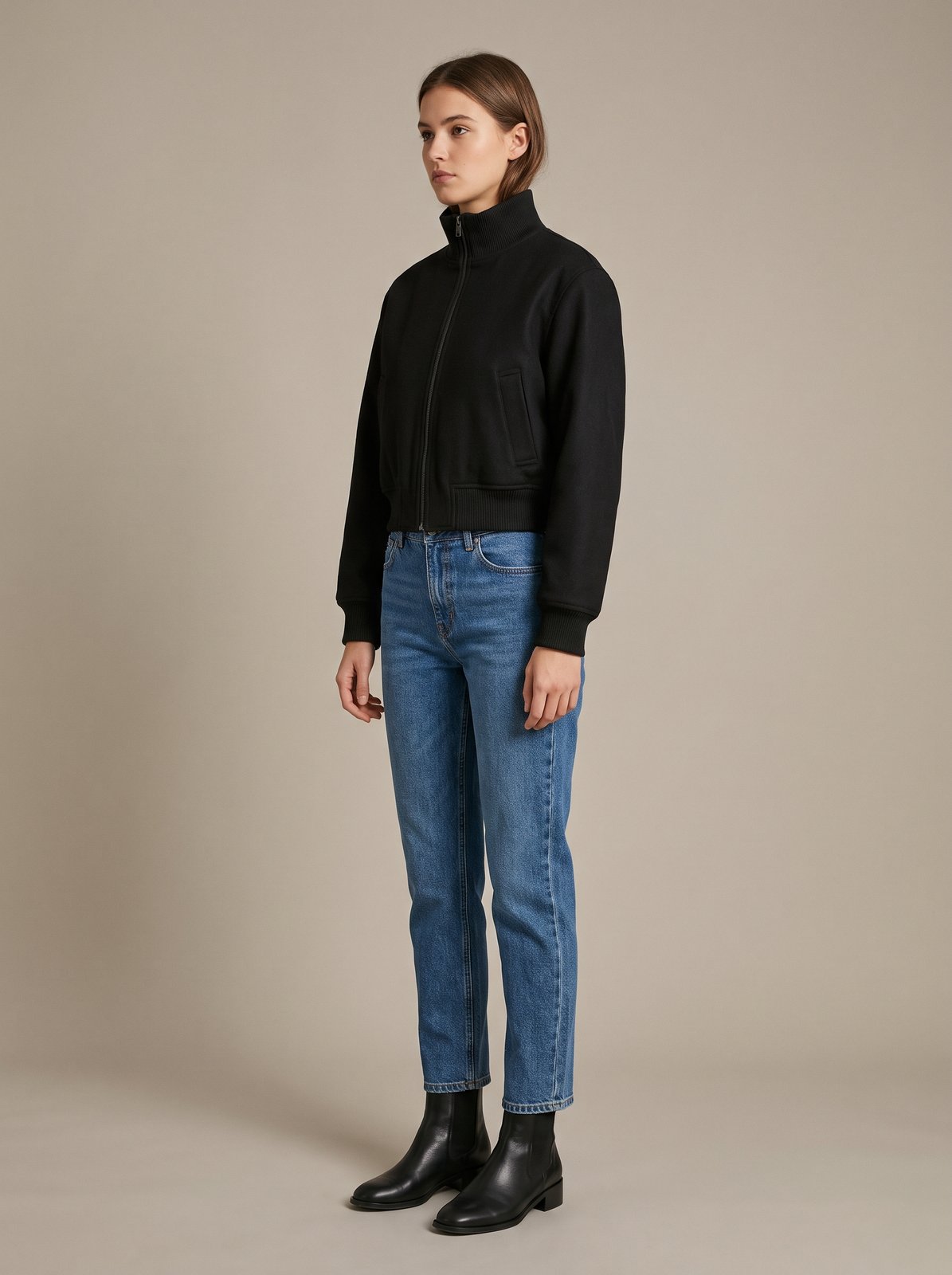 Black cropped bomber jacket by Lode Lane
