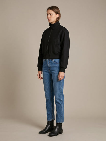 Black cropped bomber jacket by Lode Lane