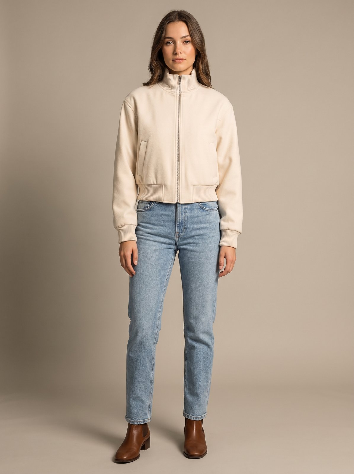 Cream cropped bomber jacket by Lode Lane