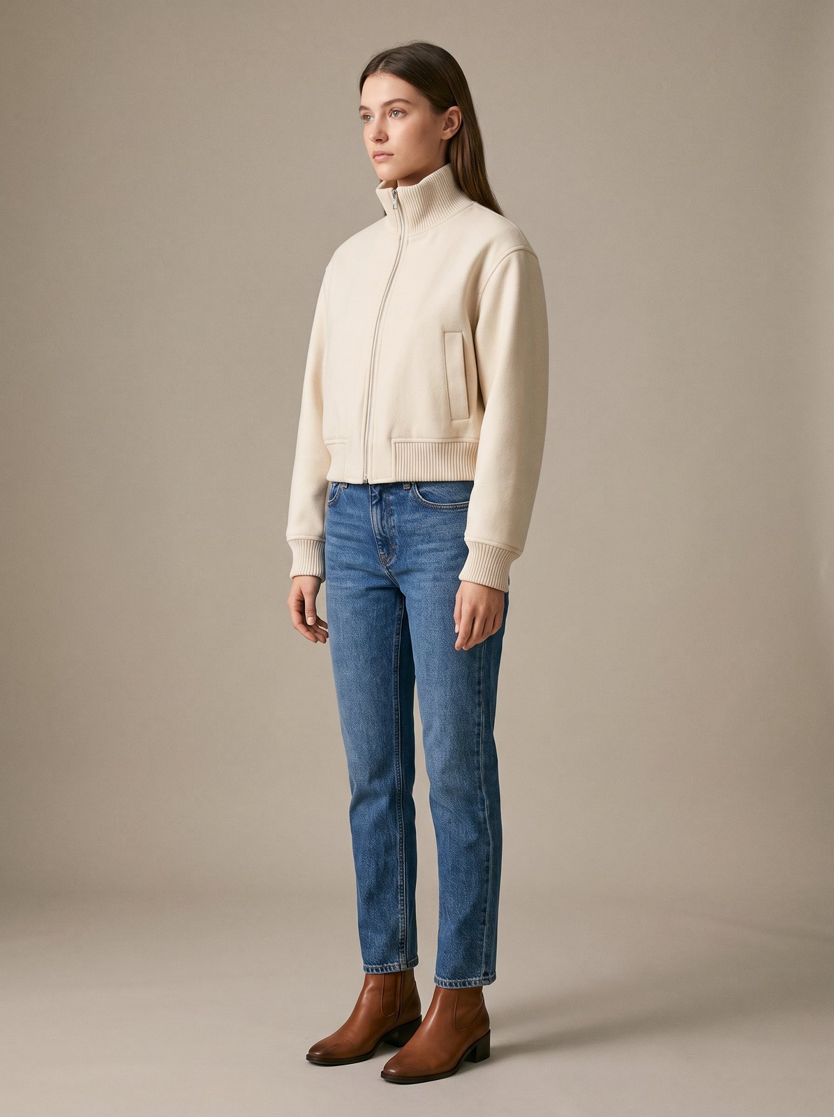 Cream cropped bomber jacket by Lode Lane
