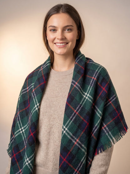 Giselle Green Plaid Blanket Scarf - draped over shoulders