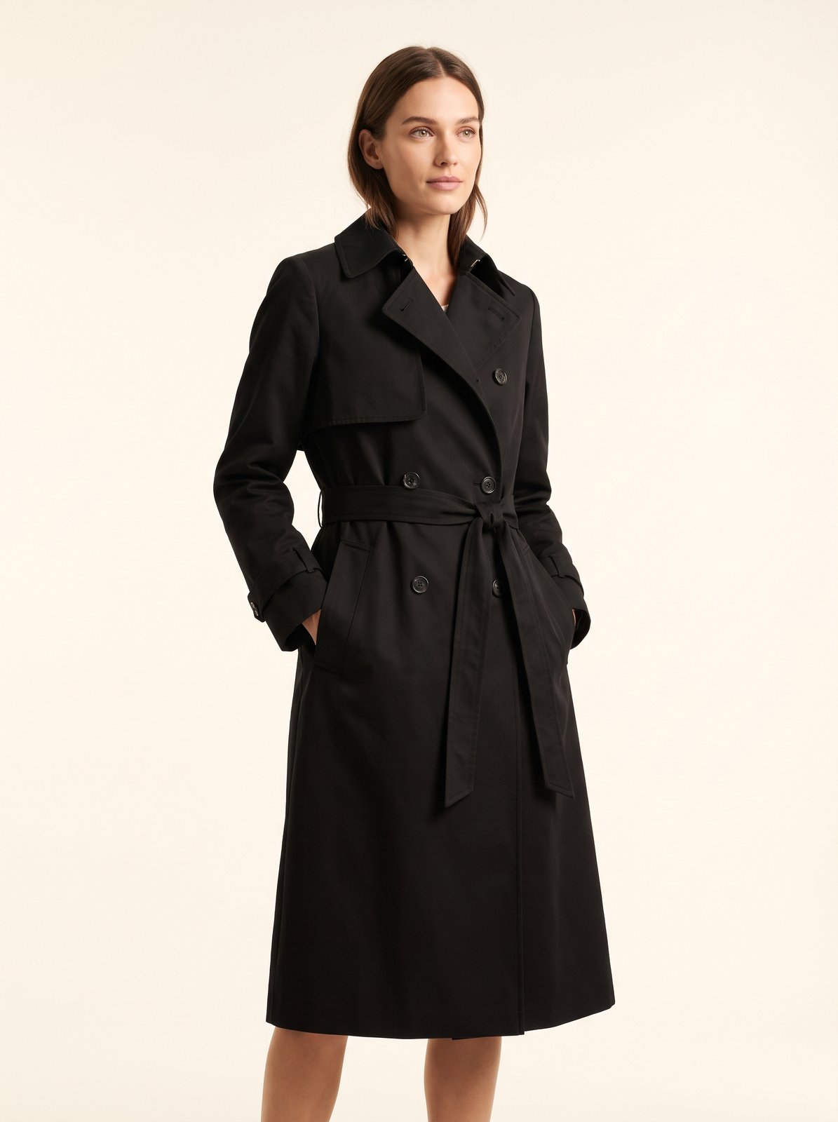Black belted trench coat by The Lode Lane