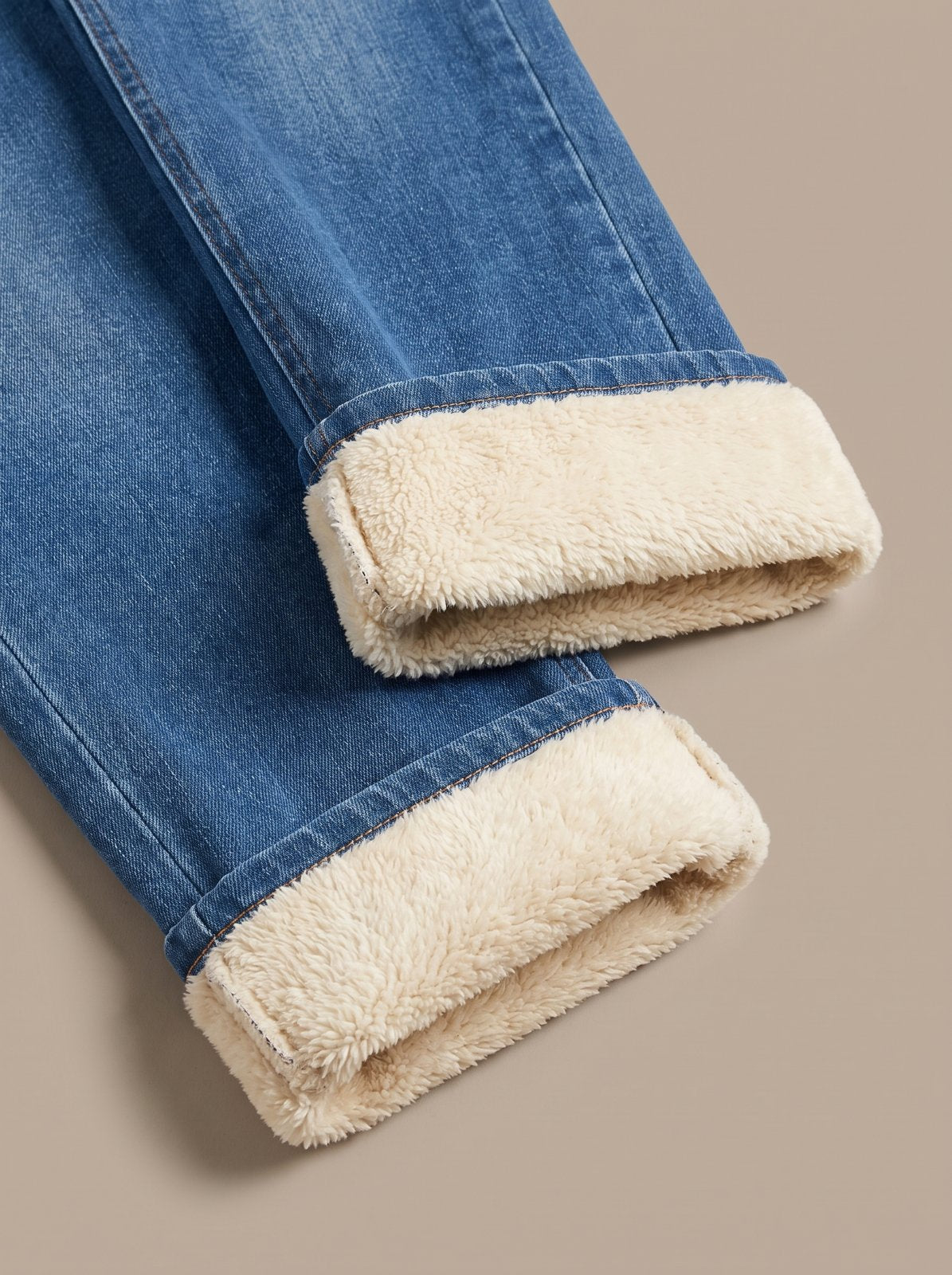 Fleece-lined jeans showing the plush fleece lining by The Lode Lane