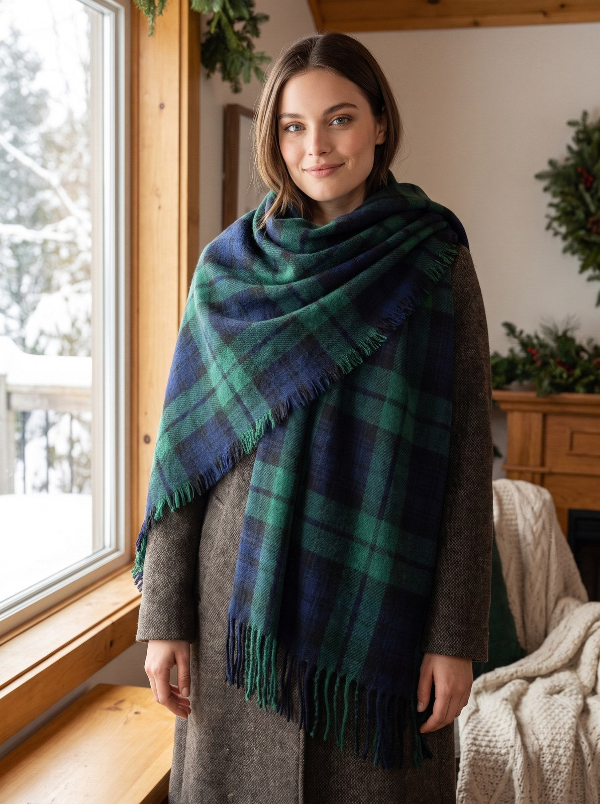 Giselle Merry Blanket Green Plaid Scarf by The Lode Lane