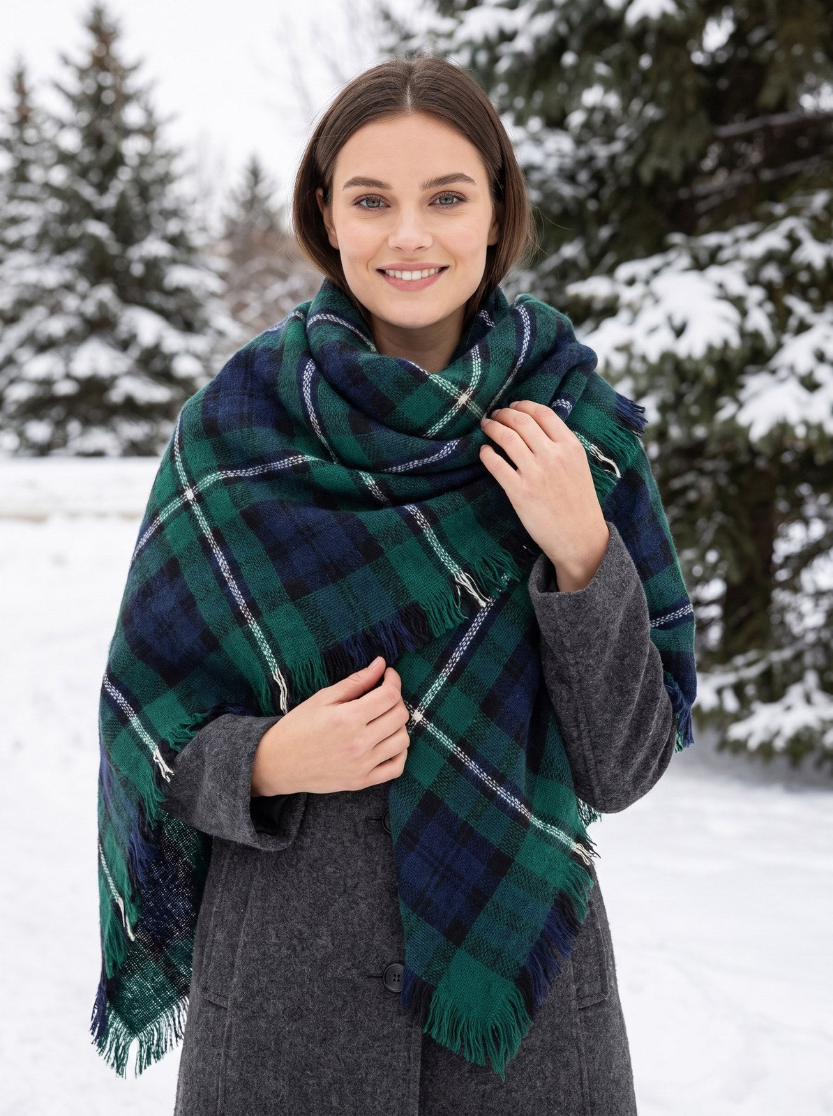 Giselle Merry Blanket Green Plaid Scarf by The Lode Lane