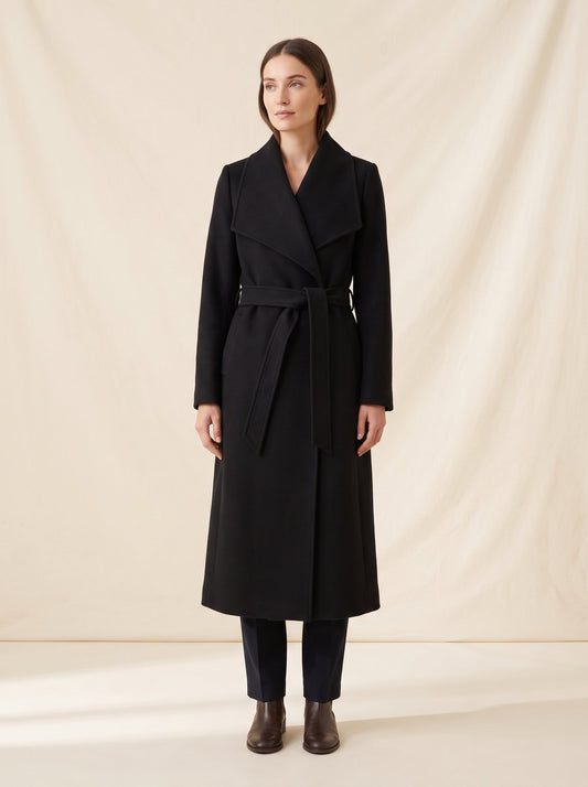 Harlow black belted wrap winter coat by Lode Lane