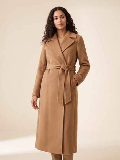 Harlow camel belted wrap winter coat by Lode Lane